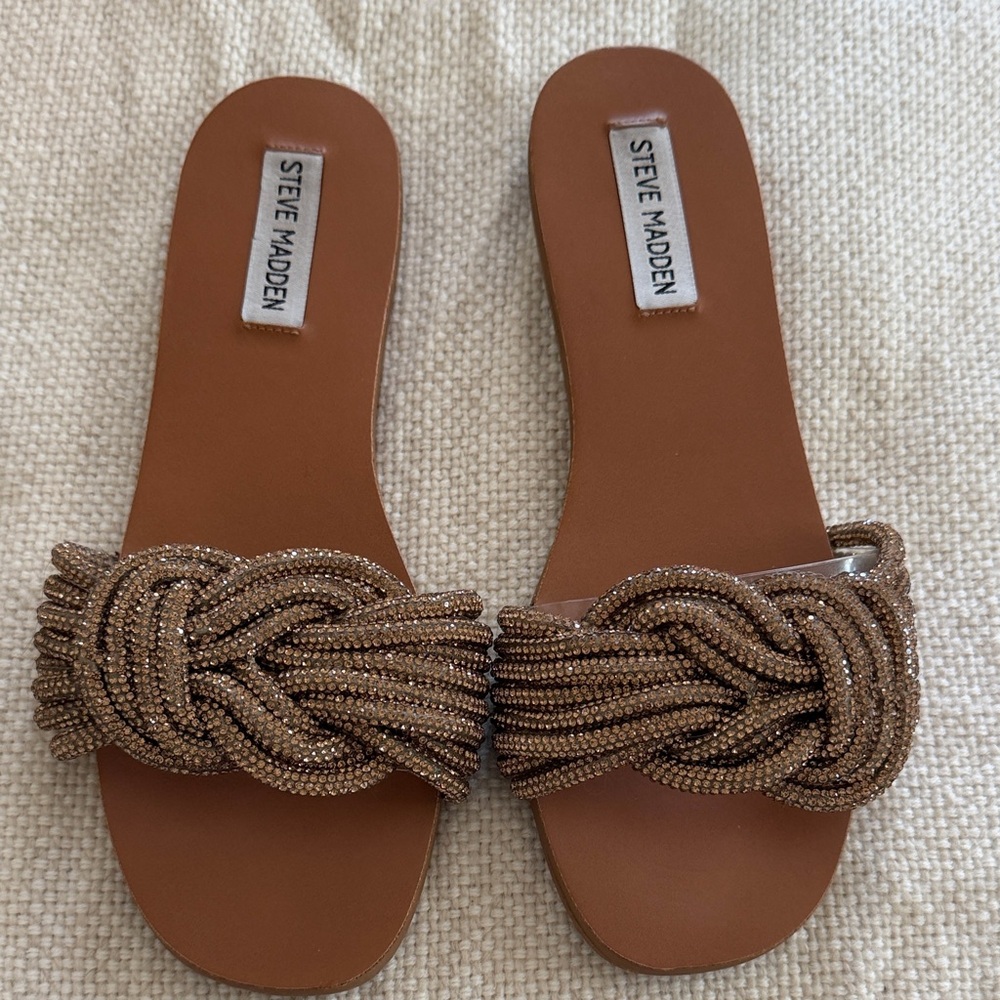 Steve Madden Tan Beaded Slide Sandals